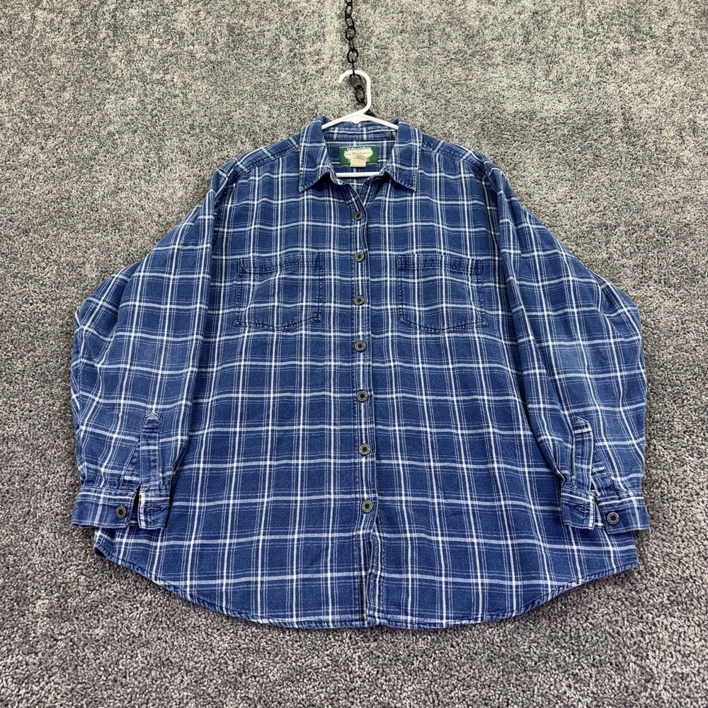 St. John's Bay Shirt Womens 22W Blue Plaid Flannel Button Up Casual Fall Top